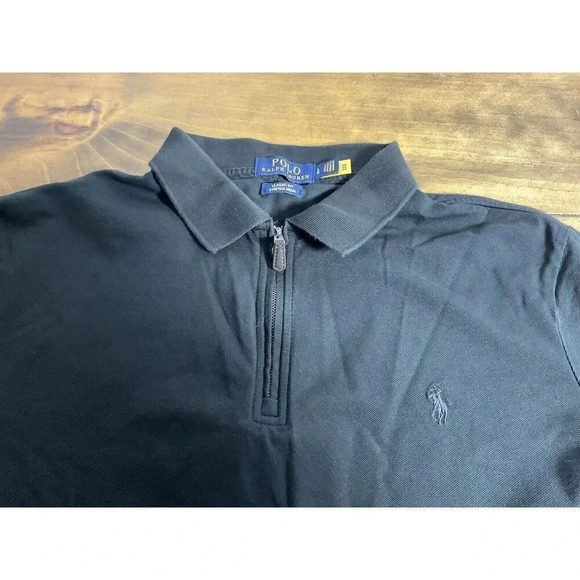 Ralph Lauren Zip Polo Short Sleeve Classic Fit Shirt Black Stretch Mesh Size L - Picture 2 of 7